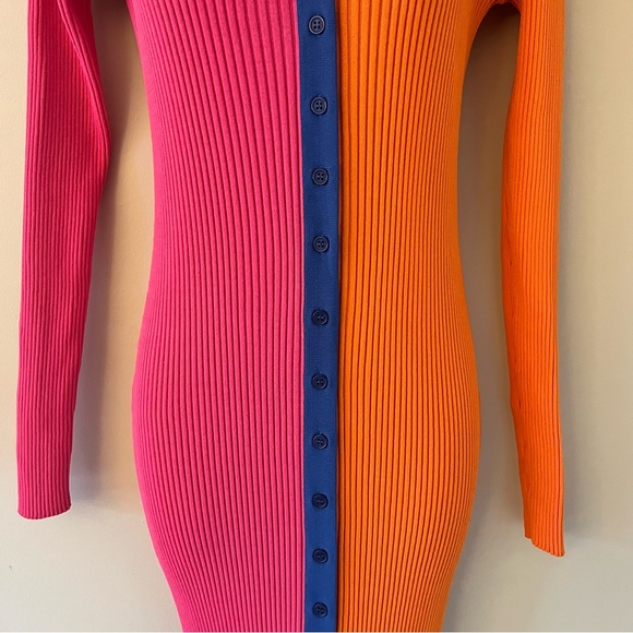 Staud x Birkenstock Pink and Orange Shoko Long Sleeve Midi Dress Medium - Picture 6 of 16